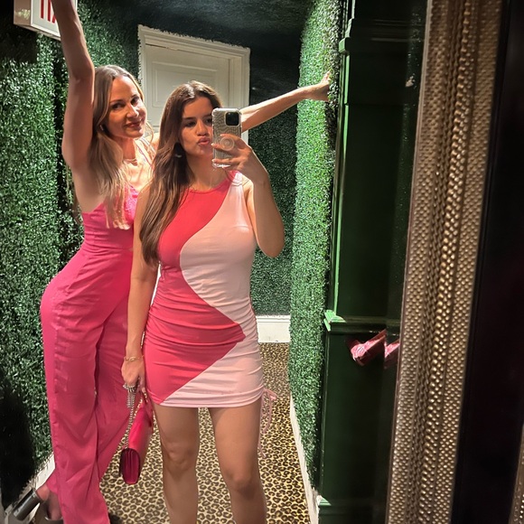 Verdusa Women's Color Block Drawstring Ruched Ribbed Mini Tank Bodycon Dress - Picture 2 of 4